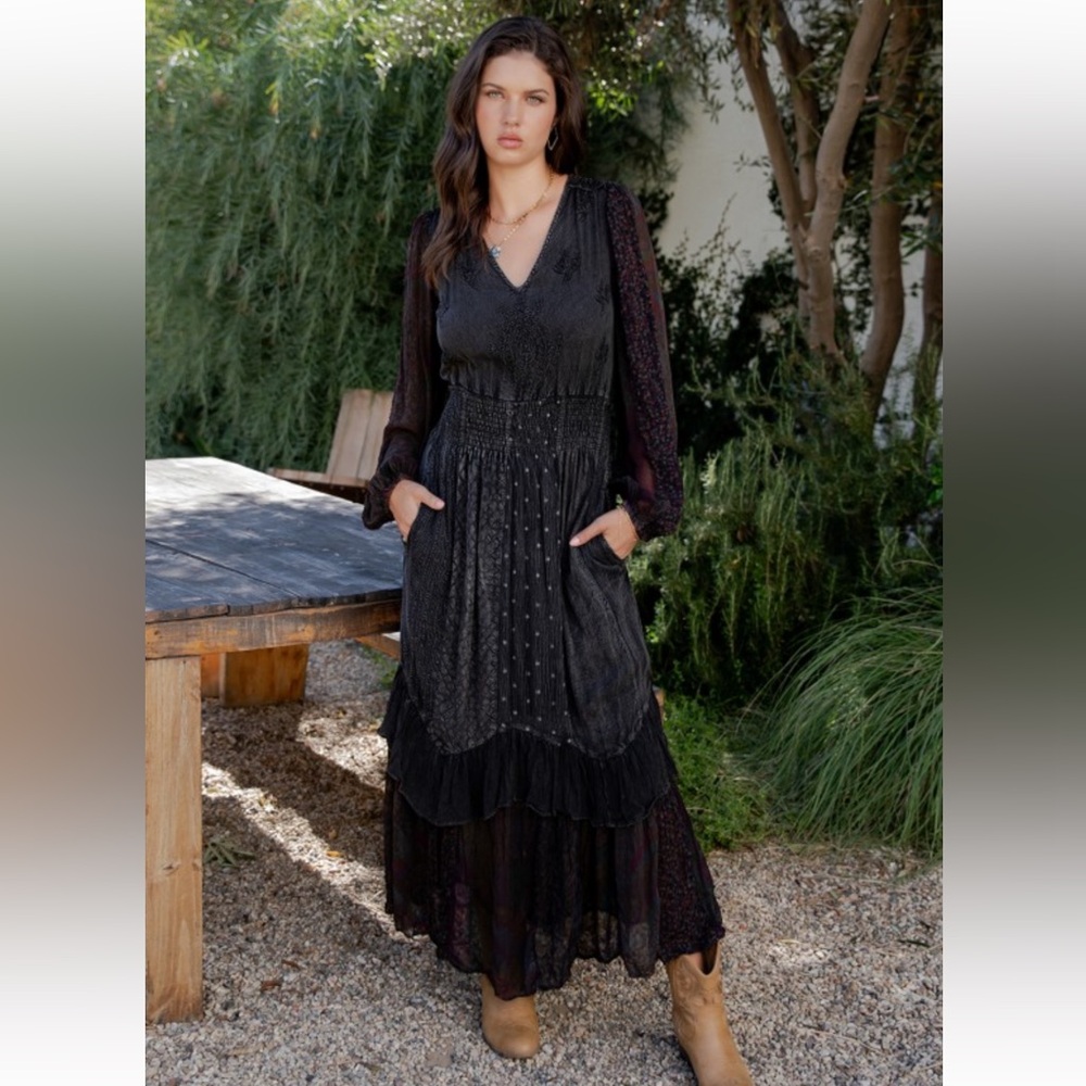 NWT YOUNG THREADS BOHO MAXI BLACK DRESS - Picture 7 of 7